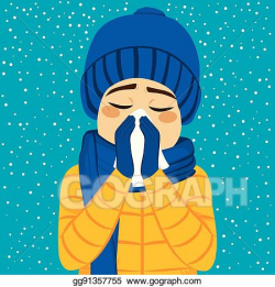Vector Illustration - Man winter flu blowing nose. Stock ...