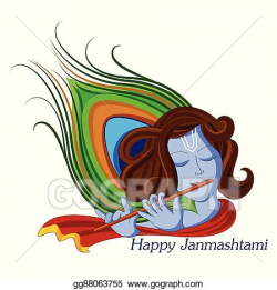 Vector Art - Krishna with flute on happy janmashtami ...