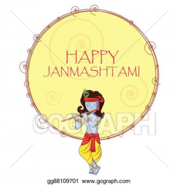 Vector Art - Krishna with flute on happy janmashtami ...