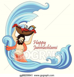 Vector Art - Krishna with flute on happy janmashtami ...