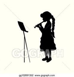Vector Clipart - Silhouette girl music playing flute. Vector ...