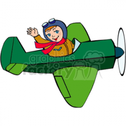 A Pilot Flying a Green Plane Waiving clipart. Royalty-free clipart # 155554
