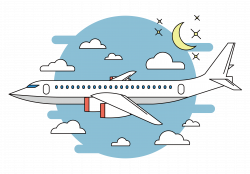 Airplane Flight Cartoon - Vector night sky flying cartoon white ...