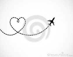 A Airplane flying in the white sky leaving behind a love ...