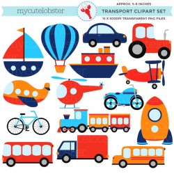Transport Clipart Set - clip art set of transportation, vehicles, cars,  train, boat - personal use, small commercial use, instant download