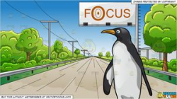 A Tall Penguin In Search Of Something and An Interstate Highway With A  Billboard Background