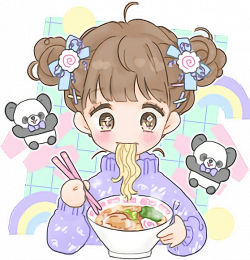 cute kawaii fancysurprise anime eating ramen pastelcolo...
