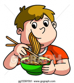 Vector Illustration - Boy eating noodle. EPS Clipart ...