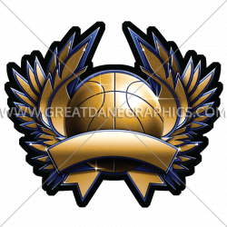 Basketball Metal Crest | Production Ready Artwork for T-Shirt Printing
