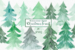 Watercolour christmas forest clipart , forest clipart