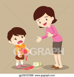 Vector Illustration - Boy stained at the shirt with mom ...