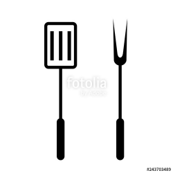 Grill utensil icon. Spatula and fork. Clipart image isolated ...
