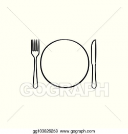 Vector Illustration - Plate with fork and knife hand drawn ...