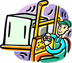 Forklift Operator Lifts Equipment - Vector Image