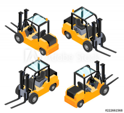 Yellow forklift isolated on white background. All isometric ...