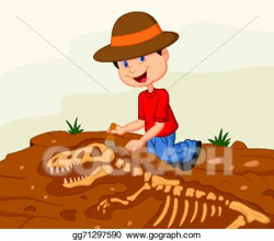 Vector Clipart - Cartoon child archaeologist excavat. Vector ...