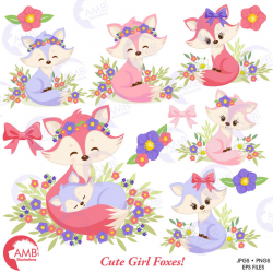 Fox clipart, Cute foxes clipart, Fox love clipart, mother and baby fox,  forest creatures, forest critters, AMB-1377
