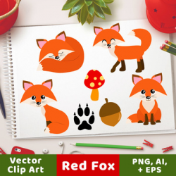 Red Foxes Clipart, Forest Animals, Cute Fox Clipart, Woodland Clipart