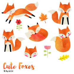 Watercolor Fox Clipart, Cute Foxes Clipart, Watercolor ...