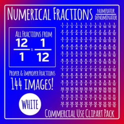 White Numerical Fractions - Numerator and Denominator Commercial Use Clip  Art