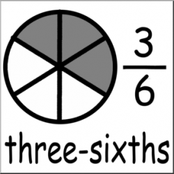 Clip Art: Labeled Fractions: 06 3/6 Three Sixths Grayscale I ...