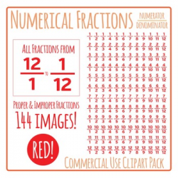 Red Numerical Fractions - Numerator and Denominator Commercial Use Clip Art