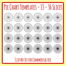 Pie Chart or Fraction Templates for 13-36 Slices Clip Art Set Commercial Use