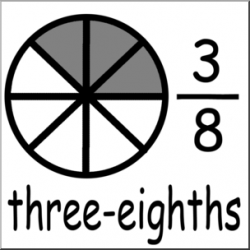 Clip Art: Labeled Fractions: 08 3/8 Three Eighths B&W I ...
