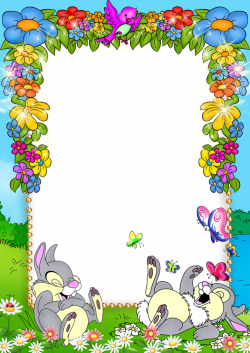 Cute Blue Kids PNG Photo Frame with Flowers and Bunnies | Gallery ...