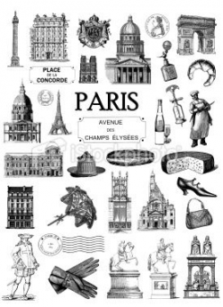 Set of the symbols of Paris - the Eiffel Tower, Arc de ...