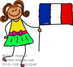 Clipart Image of Little Girl Holding a French Flag