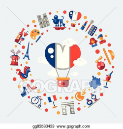 Vector Clipart - France travel icons circle postcard with ...