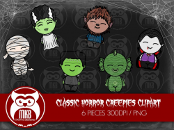 Classic movie Monster Clipart - Frankenstein, Bride of Frankenstein,  Wolfman, Mummy, Draclua and Creature from the Black Lagoon 300DPI/PNG