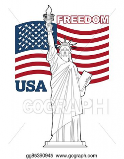 Vector Clipart - Statue of liberty and american flag. symbol ...