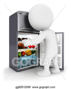 Clip Art - 3d white people opens a fridge door. Stock ...