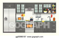 Vector Stock - Kitchen white furniture with appliances ...