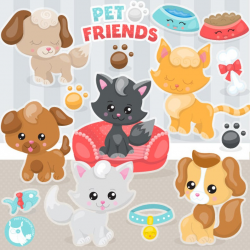BUY20GET10 - Pet friends clipart commercial use, animal friends vector  graphics, digital clip art, digital images - CL1130