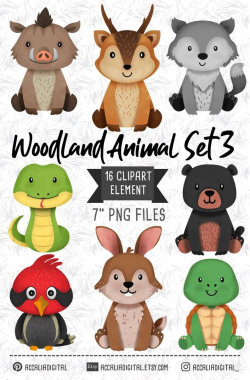 Woodland animals Clipart, wolf, bear, Forest Friends sticker ...