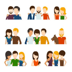 Friends and friendly relations flat icons. People social ...