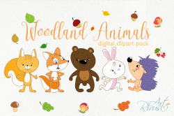 Forest friends clipart. Woodland cute animals clip art.