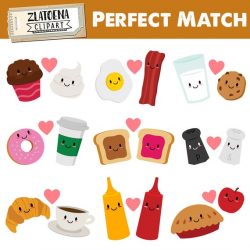 Perfect Match Clip Art Friendship clipart Valentine Clip Art Love Clipart  Food clipart Milk Cookie Donut Kawaii clipart Best friends clipart