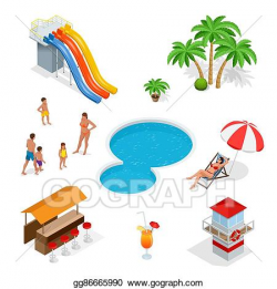 Clip Art Vector - Water amusement park playground with ...