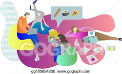Vector Clipart - Student friends chilling online together ...