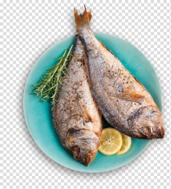 Two fried fishes on green ceramic plate, Kipper Fried fish ...