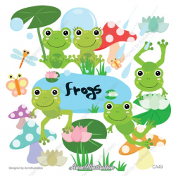 Frogs Clipart,Pond Clipart,lilypads Clipart,Butterfly Clipart,Mushroom  Clipart,Graphic,Vector,Instant download Illustration_CA49