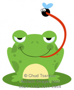 Clipart Image of A Frog Catching a Fly With Its Long Tongue