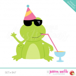 Party Drink Frog Cute Digital Clipart, birthday Clip art, Birthday Graphic,  Party Frog Illustration, #847
