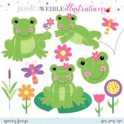 Spring Frogs Cute Digital Clipart for Card Design ...