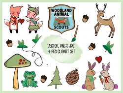 Woodland Animals Digital Clipart Fox Couple, Frog, Deer, Rabbit Couple,  Pine Cones, Toad Stool, Mushroom, Acorns, JPEG, PNG, Vector Art