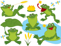Frog Clipart Digital Vector Frog Green Frogs Pond Lily